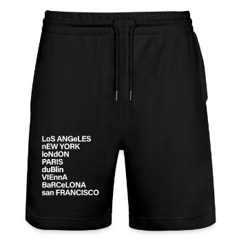 CITY NAMES BOLD white - Stanley/Stella Unisex Bio Joggingshorts Trainer  - Schwarz - Vorne - Nik (191cm) & Marisol (170cm)