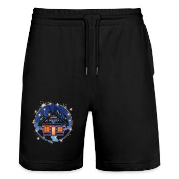 kleine verschneite Hütte in den Bergen im Winter - Stanley/Stella Unisex Bio Joggingshorts Trainer  - Schwarz - Vorne - Nik (191cm) & Marisol (170cm)