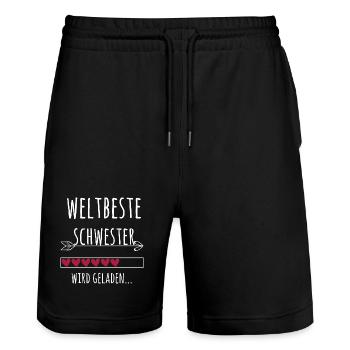 Weltbeste Schwester Ankündigung Schwangerschaft - Stanley/Stella Unisex Bio Joggingshorts Trainer  - Schwarz - Vorne - Nik (191cm) & Marisol (170cm)