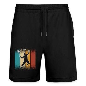 Badminton - Stanley/Stella Trainer Unisex Organic Jogging Shorts - black - Front - Nik (191cm) & Marisol (170cm)