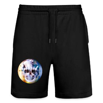 extravagant skull in colorful shimmering color - Stanley/Stella Trainer Unisex Organic Jogging Shorts - black - Front - Nik (191cm) & Marisol (170cm)