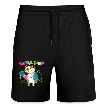 Schulstart 2023 - Design für Deinen ABC-Schützen - Stanley/Stella Unisex Bio Joggingshorts Trainer  - Schwarz - Vorne - Nik (191cm) & Marisol (170cm)