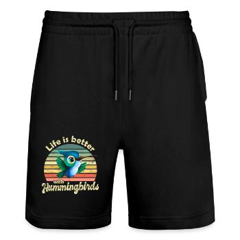 Hummingbird - Stanley/Stella Trainer Unisex Organic Jogging Shorts - black - Front - Nik (191cm) & Marisol (170cm)