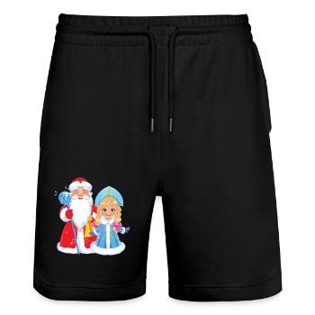 Ded Moroz Snegurotschka russischer Weihnachtsmann - Stanley/Stella Unisex Bio Joggingshorts Trainer  - Schwarz - Vorne - Nik (191cm) & Marisol (170cm)