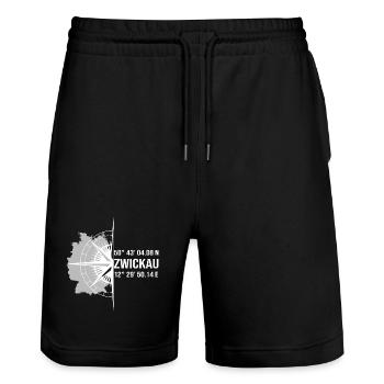 Koordinaten Zwickau - Stanley/Stella Unisex Bio Joggingshorts Trainer  - Schwarz - Vorne - Nik (191cm) & Marisol (170cm)