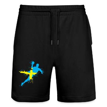 Handball Team Schweden Wurf Explosion EM Logo icon - Stanley/Stella Unisex Bio Joggingshorts Trainer  - Schwarz - Vorne - Nik (191cm) & Marisol (170cm)