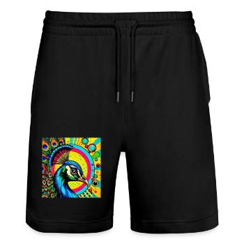 Paon Pop Art - Short de jogging bio TRAINER Stanley/Stella unisexe - noir - Devant - Nik (191cm) & Marisol (170cm)