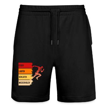 Essen, Laufen, Schlafen, Wiederholen - Stanley/Stella Unisex Bio Joggingshorts Trainer  - Schwarz - Vorne - Nik (191cm) & Marisol (170cm)