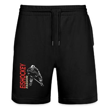 Eishockey Passion - Stanley/Stella Unisex Bio Joggingshorts Trainer  - Schwarz - Vorne - Nik (191cm) & Marisol (170cm)