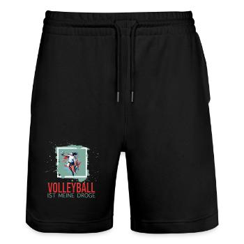 Volleyball ist meine Droge - Stanley/Stella Unisex Bio Joggingshorts Trainer  - Schwarz - Vorne - Nik (191cm) & Marisol (170cm)