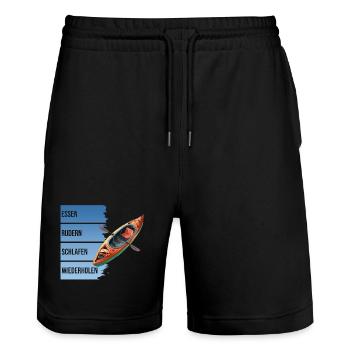 Essen - Rudern - Schlafen - Wiederholen - Stanley/Stella Unisex Bio Joggingshorts Trainer  - Schwarz - Vorne - Nik (191cm) & Marisol (170cm)