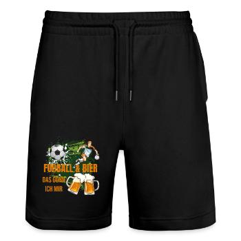 Fußball & Bier - Das gönn ich mir - Stanley/Stella Unisex Bio Joggingshorts Trainer  - Schwarz - Vorne - Nik (191cm) & Marisol (170cm)