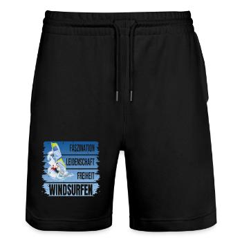 Faszination - Leidenschaft - Freiheit - Windsurfen - Stanley/Stella Unisex Bio Joggingshorts Trainer  - Schwarz - Vorne - Nik (191cm) & Marisol (170cm)