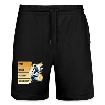 Essen - Surfen - Schlafen - Wiederholen - Stanley/Stella Unisex Bio Joggingshorts Trainer  - Schwarz - Vorne - Nik (191cm) & Marisol (170cm)