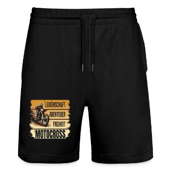 Leidenschaft - Abenteuer - Freiheit - Motocross - Stanley/Stella Unisex Bio Joggingshorts Trainer  - Schwarz - Vorne - Nik (191cm) & Marisol (170cm)