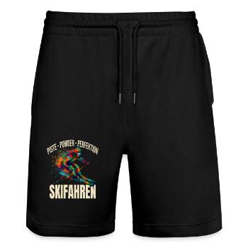 Piste - Powder - Perfektion - Skifahren - Stanley/Stella Unisex Bio Joggingshorts Trainer  - Schwarz - Vorne - Nik (191cm) & Marisol (170cm)