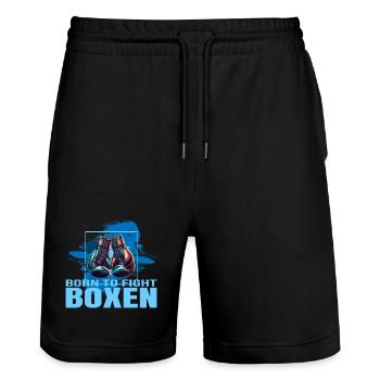 Born to fight Boxen - Stanley/Stella Unisex Bio Joggingshorts Trainer  - Schwarz - Vorne - Nik (191cm) & Marisol (170cm)