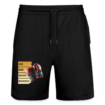 Essen - Boxen - Schlafen - Wiederholen - Stanley/Stella Unisex Bio Joggingshorts Trainer  - Schwarz - Vorne - Nik (191cm) & Marisol (170cm)