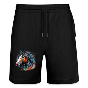 Horse - Stanley/Stella Trainer Unisex Organic Jogging Shorts - black - Front - Nik (191cm) & Marisol (170cm)