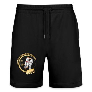 Lebensphilosophie der Harmonie - Judo - Stanley/Stella Unisex Bio Joggingshorts Trainer  - Schwarz - Vorne - Nik (191cm) & Marisol (170cm)