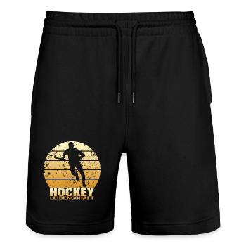 Hockey Leidenschaft - Stanley/Stella Unisex Bio Joggingshorts Trainer  - Schwarz - Vorne - Nik (191cm) & Marisol (170cm)