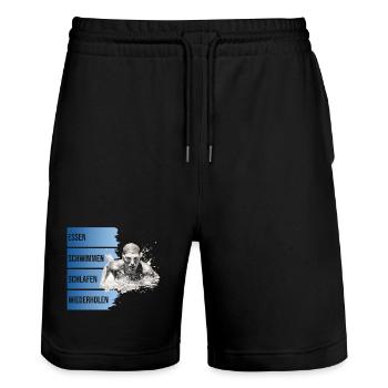 Essen - Schwimmen - Schlafen - Wiederholen - Stanley/Stella Unisex Bio Joggingshorts Trainer  - Schwarz - Vorne - Nik (191cm) & Marisol (170cm)