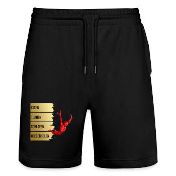 Essen - Turnen - Schlafen - Wiederholen - Stanley/Stella Unisex Bio Joggingshorts Trainer  - Schwarz - Vorne - Nik (191cm) & Marisol (170cm)