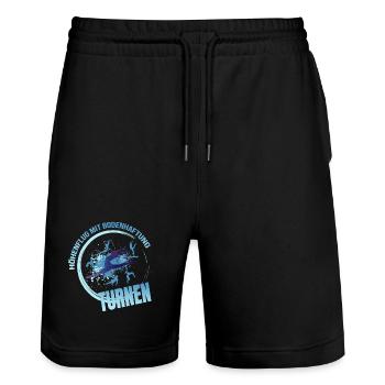 Höhenflug mit Bodenhaftung - Turnen - Stanley/Stella Unisex Bio Joggingshorts Trainer  - Schwarz - Vorne - Nik (191cm) & Marisol (170cm)