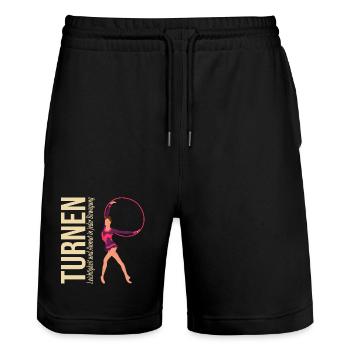 Turnen: Leichtigkeit und Anmut in jeder Bewegung - Stanley/Stella Unisex Bio Joggingshorts Trainer  - Schwarz - Vorne - Nik (191cm) & Marisol (170cm)