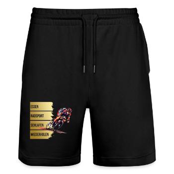 Essen - Radsport - Schlafen - Wiederholen - Stanley/Stella Unisex Bio Joggingshorts Trainer  - Schwarz - Vorne - Nik (191cm) & Marisol (170cm)