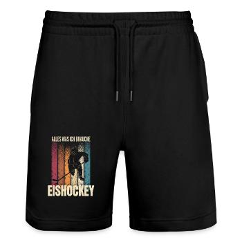 Alles was ich brauche - Eishockey - Stanley/Stella Unisex Bio Joggingshorts Trainer  - Schwarz - Vorne - Nik (191cm) & Marisol (170cm)