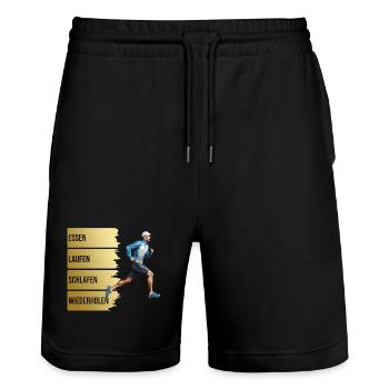 Essen - Laufen - Schlafen - Wiederholen - Stanley/Stella Unisex Bio Joggingshorts Trainer  - Schwarz - Vorne - Nik (191cm) & Marisol (170cm)