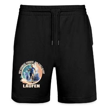 Laufen: Der Schmerz vergeht Der Stolz bleibt - Stanley/Stella Unisex Bio Joggingshorts Trainer  - Schwarz - Vorne - Nik (191cm) & Marisol (170cm)