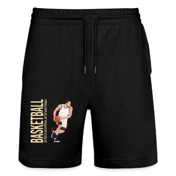 Der Korb ist unsere Mission,der Ball unser Kompass - Stanley/Stella Unisex Bio Joggingshorts Trainer  - Schwarz - Vorne - Nik (191cm) & Marisol (170cm)