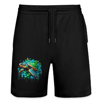 Turtle - Stanley/Stella Trainer Unisex Organic Jogging Shorts - black - Front - Nik (191cm) & Marisol (170cm)