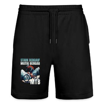 MTB: Stark bergauf - Mutig bergab - Stanley/Stella Unisex Bio Joggingshorts Trainer  - Schwarz - Vorne - Nik (191cm) & Marisol (170cm)