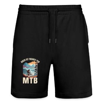 MTB: Biken ist Freiheit pur - Stanley/Stella Unisex Bio Joggingshorts Trainer  - Schwarz - Vorne - Nik (191cm) & Marisol (170cm)