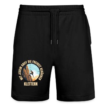 Mit jedem Griff die Freiheit berühren - Stanley/Stella Unisex Bio Joggingshorts Trainer  - Schwarz - Vorne - Nik (191cm) & Marisol (170cm)