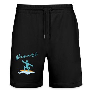 Nazaré Surfing Illustration - Stanley/Stella Trainer Unisex Organic Jogging Shorts - black - Front - Nik (191cm) & Marisol (170cm)