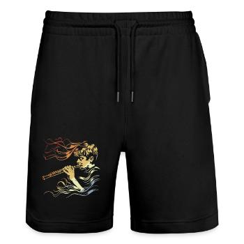 Flute Boy Drawing Vintage - Stanley/Stella Trainer Unisex Organic Jogging Shorts - black - Front - Nik (191cm) & Marisol (170cm)