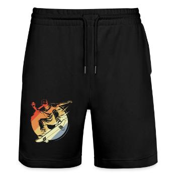 Skateur Garçon Look Vintage - Short de jogging bio TRAINER Stanley/Stella unisexe - noir - Devant - Nik (191cm) & Marisol (170cm)