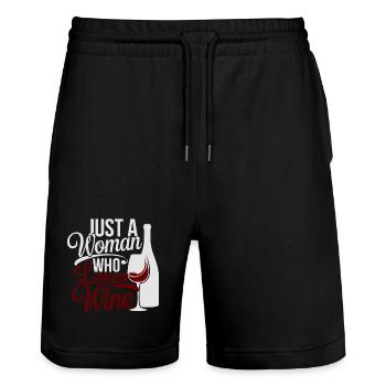 Nur eine Frau liebt Wein - Stanley/Stella Unisex Bio Joggingshorts Trainer  - Schwarz - Vorne - Nik (191cm) & Marisol (170cm)