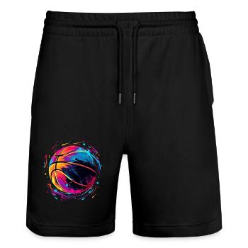 Retro Basketball Vaporwave - Stanley/Stella Trainer Unisex Organic Jogging Shorts - black - Front - Nik (191cm) & Marisol (170cm)