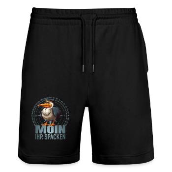 Moin ihr Spacken - Stanley/Stella Unisex Bio Joggingshorts Trainer  - Schwarz - Vorne - Nik (191cm) & Marisol (170cm)