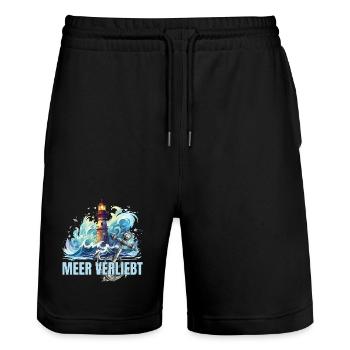 Meer verliebt - Stanley/Stella Unisex Bio Joggingshorts Trainer  - Schwarz - Vorne - Nik (191cm) & Marisol (170cm)