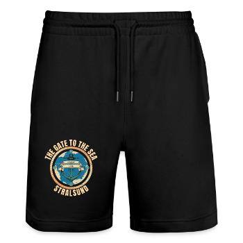 The Gate to the Sea - Stralsund - Stanley/Stella Unisex Bio Joggingshorts Trainer  - Schwarz - Vorne - Nik (191cm) & Marisol (170cm)