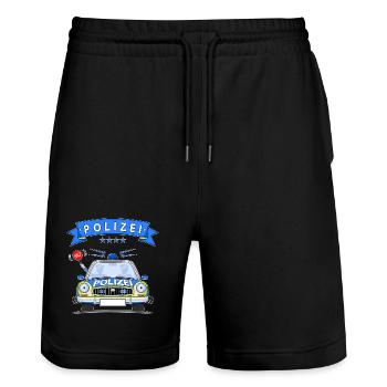 Polizeiauto mit Sirene - Stanley/Stella Unisex Bio Joggingshorts Trainer  - Schwarz - Vorne - Nik (191cm) & Marisol (170cm)