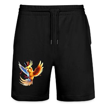 Nymphensittich macht Party - Stanley/Stella Unisex Bio Joggingshorts Trainer  - Schwarz - Vorne - Nik (191cm) & Marisol (170cm)