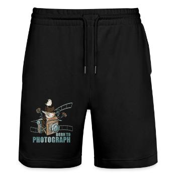 Born to Photograph - Stanley/Stella Unisex Bio Joggingshorts Trainer  - Schwarz - Vorne - Nik (191cm) & Marisol (170cm)