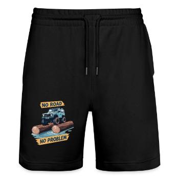 Off-Road Vehicle Driver - Stanley/Stella Trainer Unisex Organic Jogging Shorts - black - Front - Nik (191cm) & Marisol (170cm)